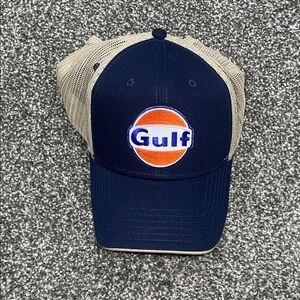 Gulf Navy and Tan Mesh Trucker Hat